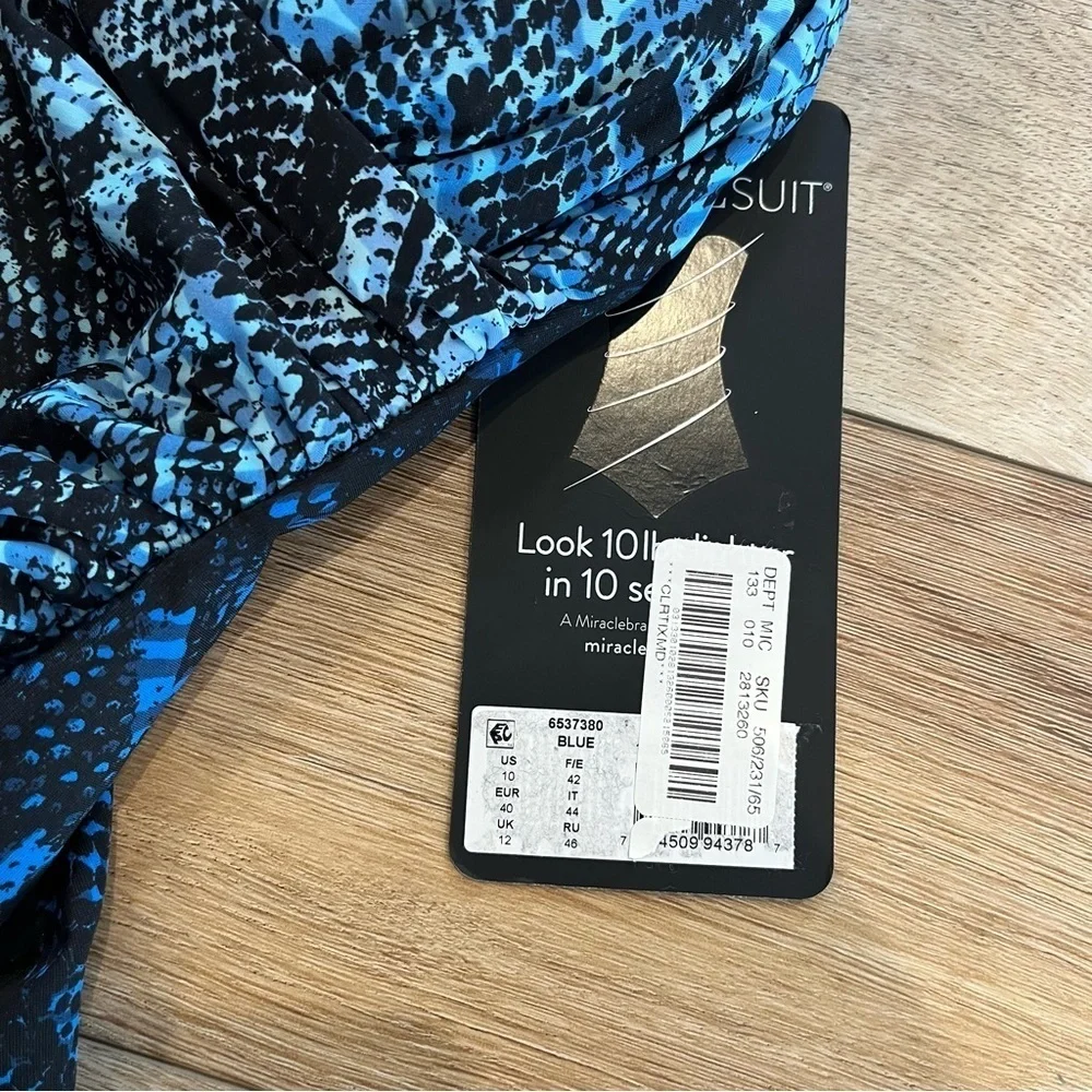$200 NWT Miraclesuit 10 Boa Blues Underwire Bra Tummy Control One Piece Navy
